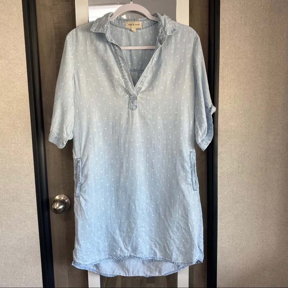 Cloth and Stone Chambray Polka Dot Mini Dress